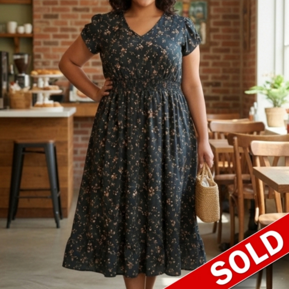 ❌️SOLD❌️ [[SHEIN]] Dark Green Floral Midi Dress
